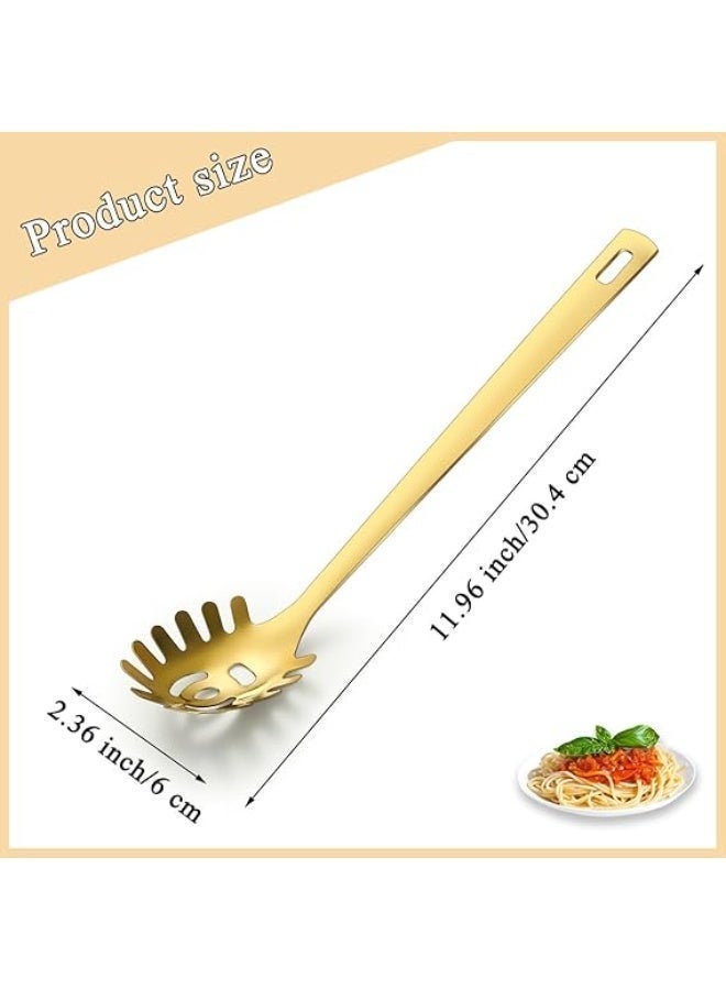 Gold Spaghetti Spoon, ReaNea Pasta Server, Stainless Steel Pasta Spoon with Teeth, Metal Pasta Fork, Noddle Fork Gold Kitchen Accessories Utensils, Heat Resistant, Dishwasher Safe - Image 3